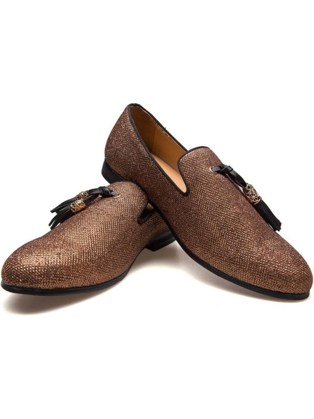 🆕Men's Brown Vintage Velvet Embroidery Noble Loafer Shoes Slip-on Tassel